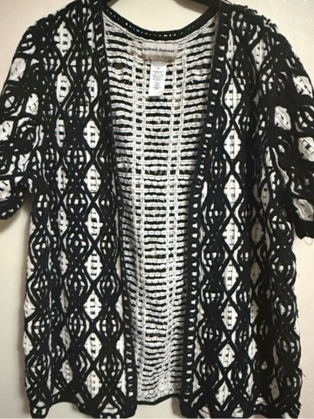 Alfred Dunner Black and White Open Crochet Cardigan
